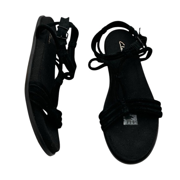 Clarks Agean Sun Black Suede Strappy Sandals - Picture 1 of 8